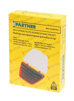 Набор экстракторов резьбы,6пр.(М3-М25, ?:3-6мм, 6-8мм, 8-11мм, 11-14мм, 14-18мм, 18-22мм,), в пластиковом футляре Partner PA-63005C