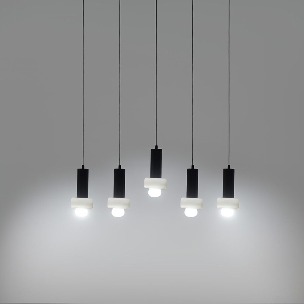 Светильник подвесной каскадный Fungus, Ø15х25 см, 5 плафонов, белый/черный