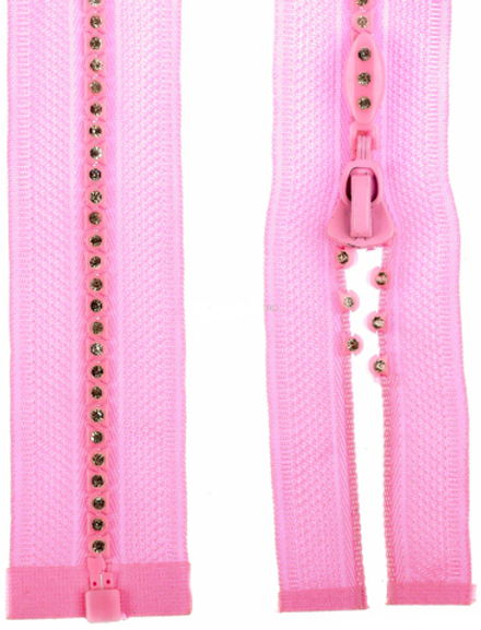 Молния Трактор  "GAMMA", со стразами, 50 см, разъёмная, №133 св.розовый