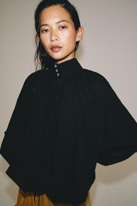 ZARA РУБАШКА С ВОРОТНИКОМ-СТОЙКОЙ ZW, ЧЕРНЫЙ