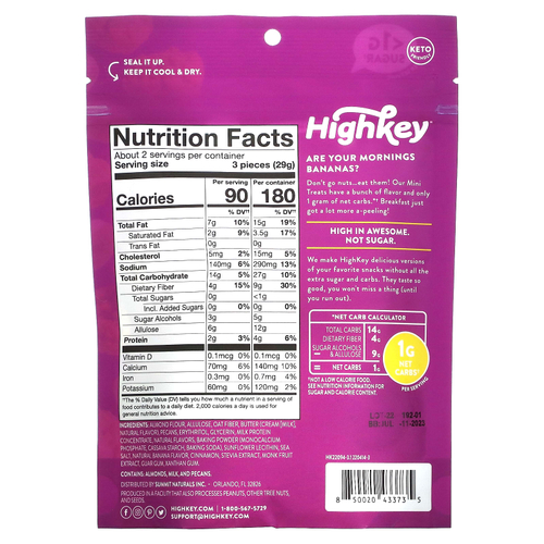 HighKey, мягкие запеченные мини-печенья, со вкусом банана и орехов, 57 г (2 унции)