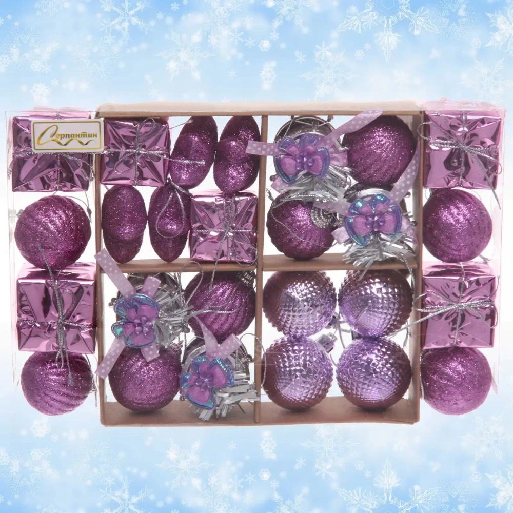 Набор украшений «Зимнее волшебство» 24*16*4 см (24 предмета), Розовый