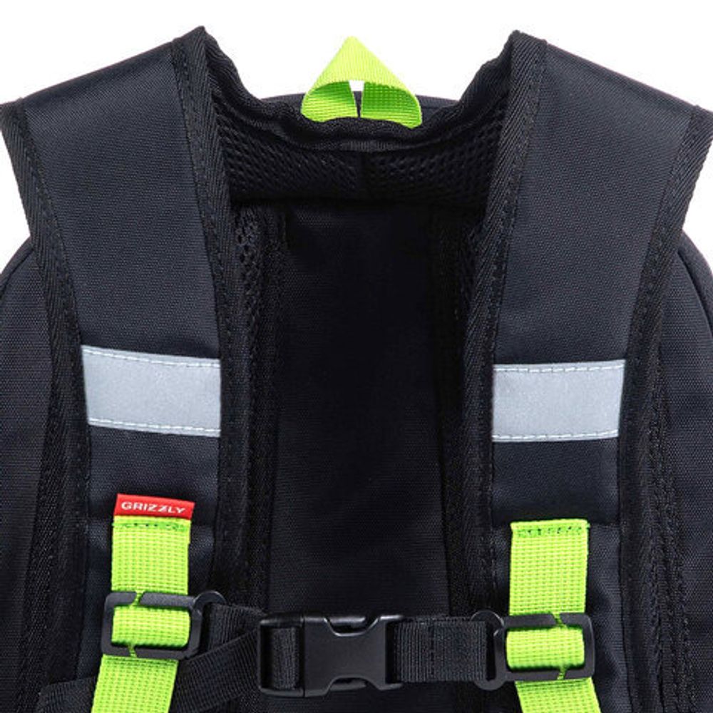 Ранец GRIZZLY анатомическая спинка, с бейджем, для мальчиков, "MONSTER CAR", 36х29х18 см, RAf-293-2/1