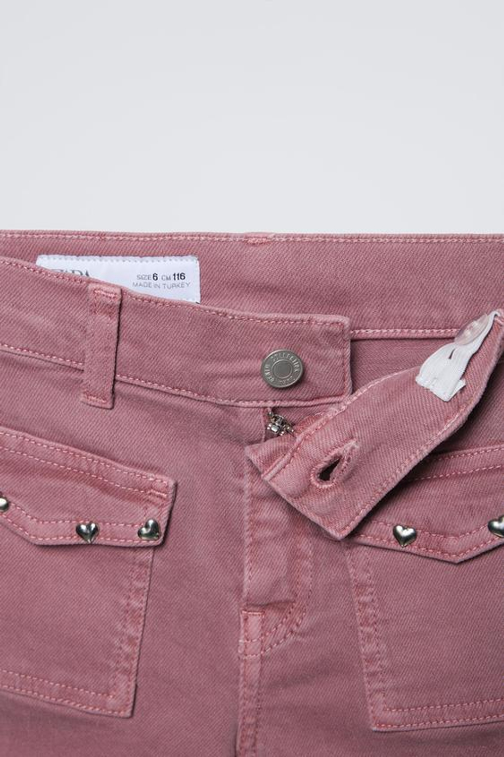 ZARA ДЖИНСЫ BOOT-CUT С ЗАКЛЕПКАМИ, ЛИНЯЛЫЙ РОЗОВЫЙ