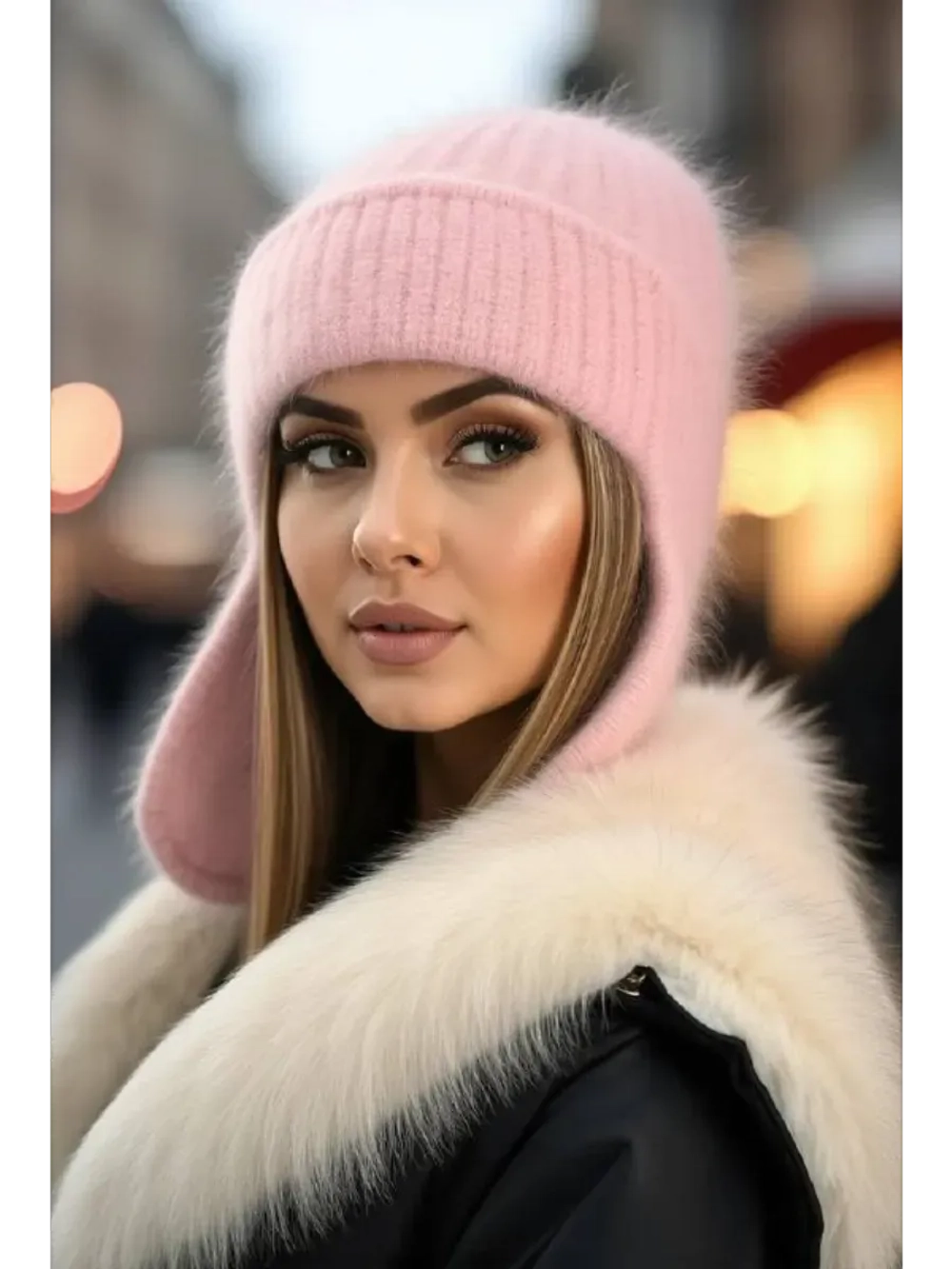 шапка ушанка вязаная зимняя ангора пушистая