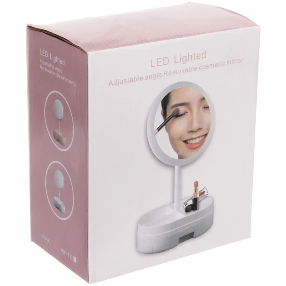 Зеркало настольное с подсветкой и органайзером «Beauty», цвет розовый, USB, 35*18см