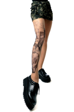 Колготки с принтом по религиозным мотивам на правой ножке (Размер: S-M-L) (Цвет: бежевый)