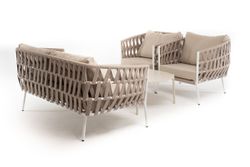 "Диего" лаунж-зона 4-местная плетеная из роупа (веревки), каркас алюминиевый белый, роуп бежевый