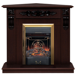 Электрокамин RealFlame Dominica Corner DN орех с очагом Majestic Lux Brass