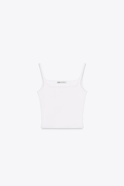 ZARA УКОРОЧЕННЫЙ ТОП В РУБЧИК, БЕЛЫЙ