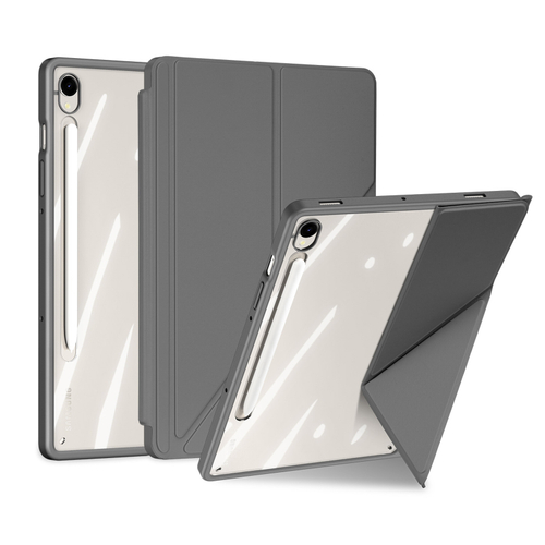 Чехол книжка серого цвета от Dux Ducis для Samsung Galaxy Tab S9, Tab S9 FE и Tab S10 FE, серия Magi Series Case, с держателем Pencil и функцией автоматического перехода в спящий режим