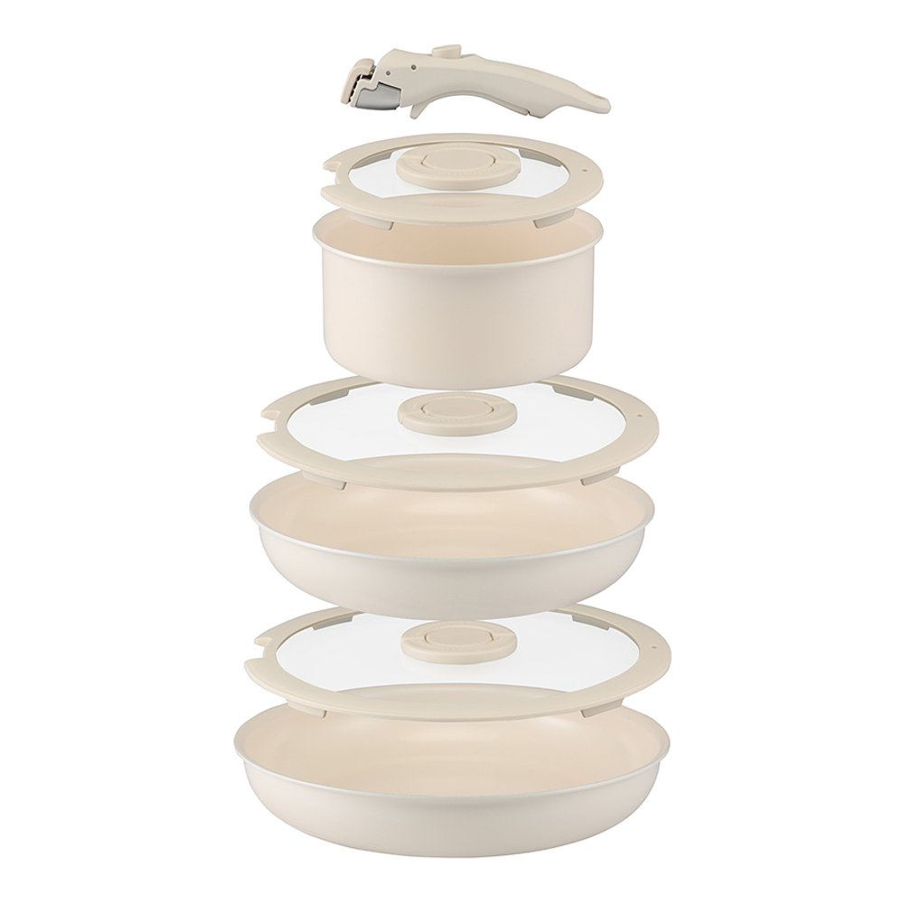 Набор посуды для приготовления со съемной ручкой smart ceramic, 7 предметов, цвета топленого молока