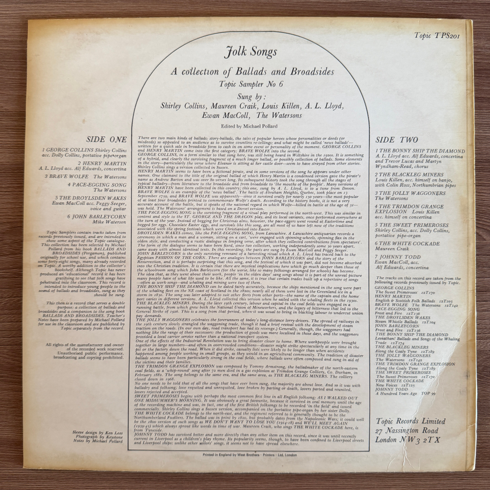 Виниловая пластинка Сборник Folk Songs - A Collection Of Ballads And Broadsides LP