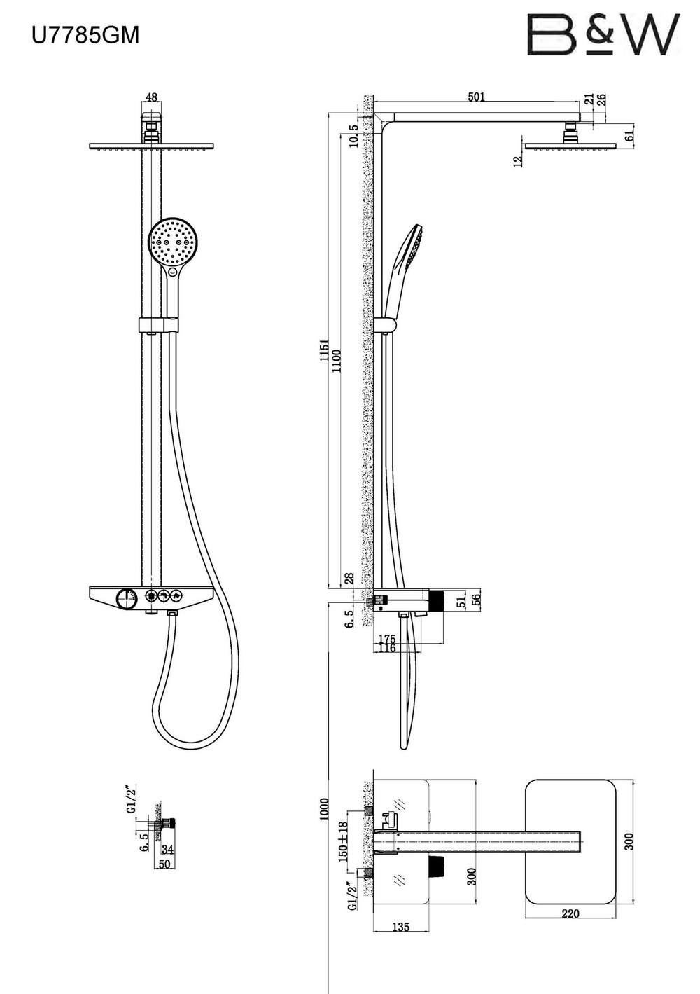 Душевая система Black&White Universe Gun Metal (U7785GM)