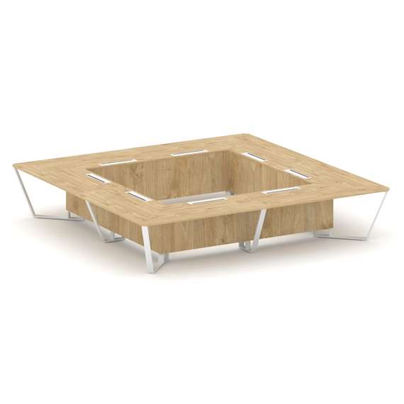 Steel Meet Стол переговорный квадратный KDK-PR.B.SP-20K2 Тиквуд Светлый/Металл Белый 4000*4000*750