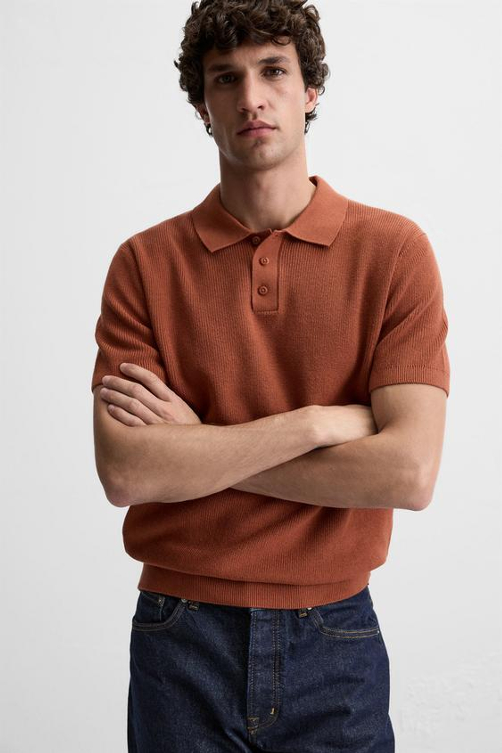 ZARA ПОЛО ИЗ РЕЛЬЕФНОГО ТРИКОТАЖА, ЦВЕТ ЖЖЕНОГО АПЕЛЬСИНА