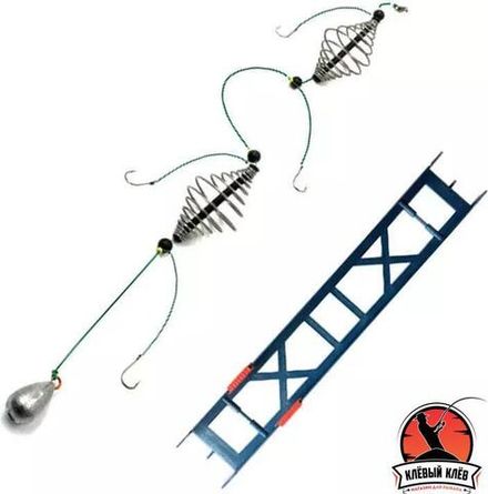 Оснастка фидерная Яман «Убийца карася №2», кормушка витая пружина 45 мм-2шт., груз капля 30г, плетеный шнур 0,25 мм, крючок №6 Chinu Ring, на мотовиле
