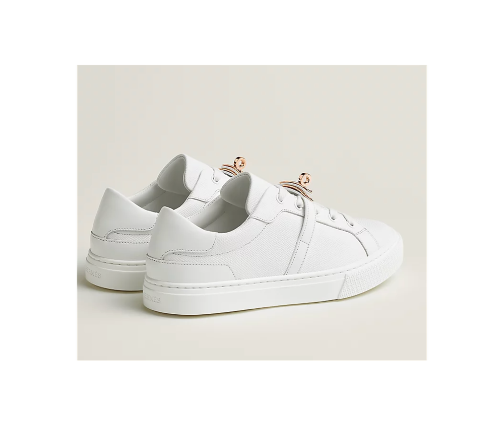 Женские кроссовки Hermès из телячьей кожи Epsom с пряжкой Kelly в цвете Rose Gold, цвет Blanc