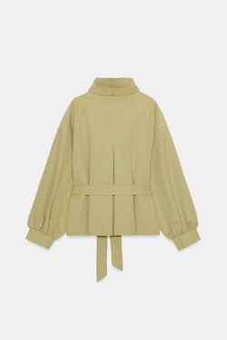 ZARA КУРТКА С ВОРОТНИКОМ-СТОЙКОЙ И РЕМНЕМ, СВЕТЛЫЙ ХАКИ