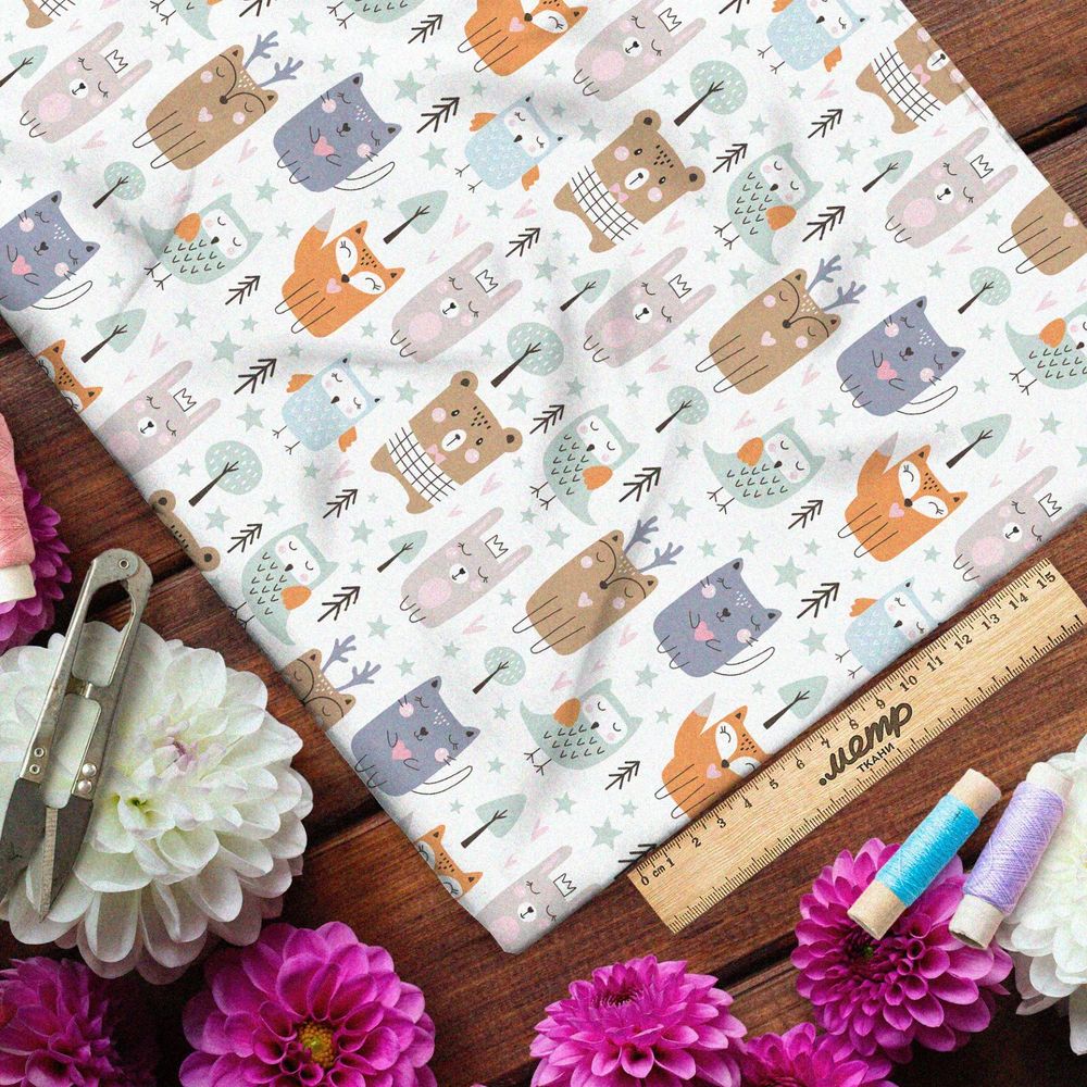 Ткань барби умиротворённые звери в лесу