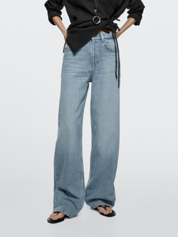 Massimo Dutti Джинсы с высокой талией и широкими штанинами, светло-голубой