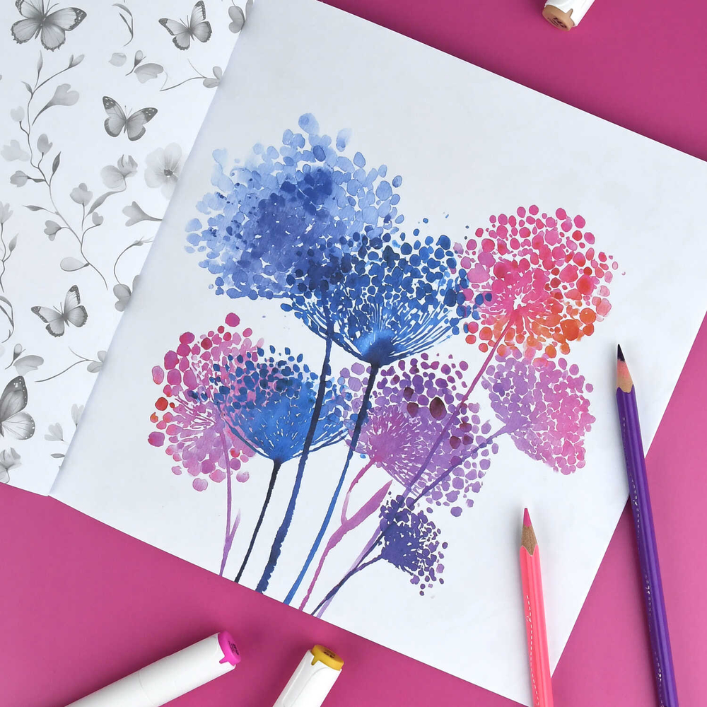 Книжка-раскраска для детей. Серия "Творческая раскраска" арт. 73318 ЦВЕТЫ /215x215 мм, 16 л., блок - офсет 120 г/м², полноцветная печать/печать в одну краску, обл - мелованный картон 200 г/м², клеевое скрепление,