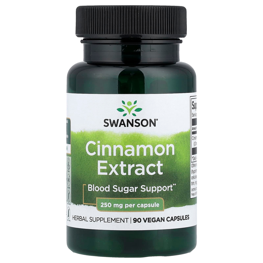 Swanson Vitamins, экстракт корицы, 250 мг, 90 веганских капсул