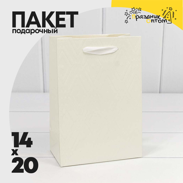 
          Пакет подарочный 14х20х8см Премиум "Элегант" (Белый)