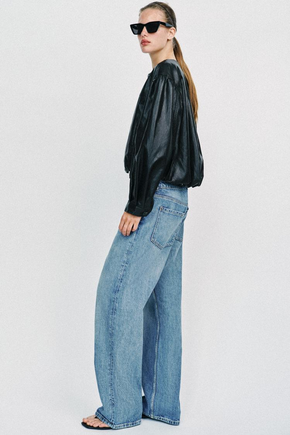 ZARA КУРТКА-БАЛЛОН ИЗ ИСКУССТВЕННОЙ КОЖИ, ЧЕРНЫЙ