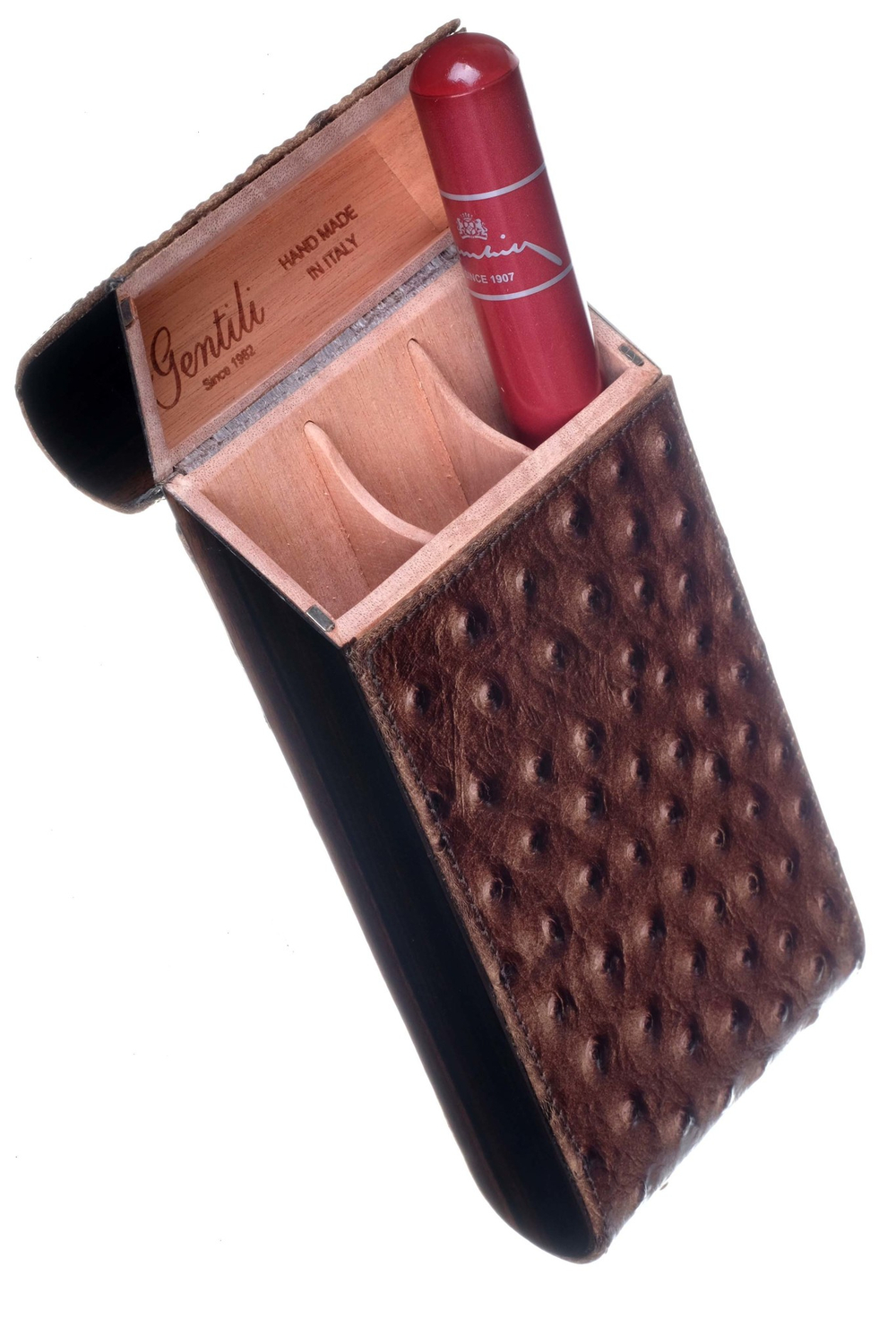 Чехол Gentili на 3 сигары — страус / эбеновое дерево