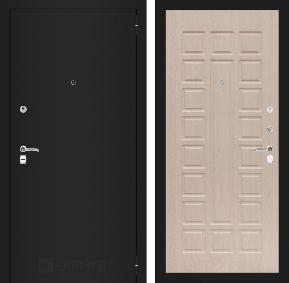 Входная металлическая дверь Лабиринт Classic (Классик) шагрень черная 04 - Беленый дуб