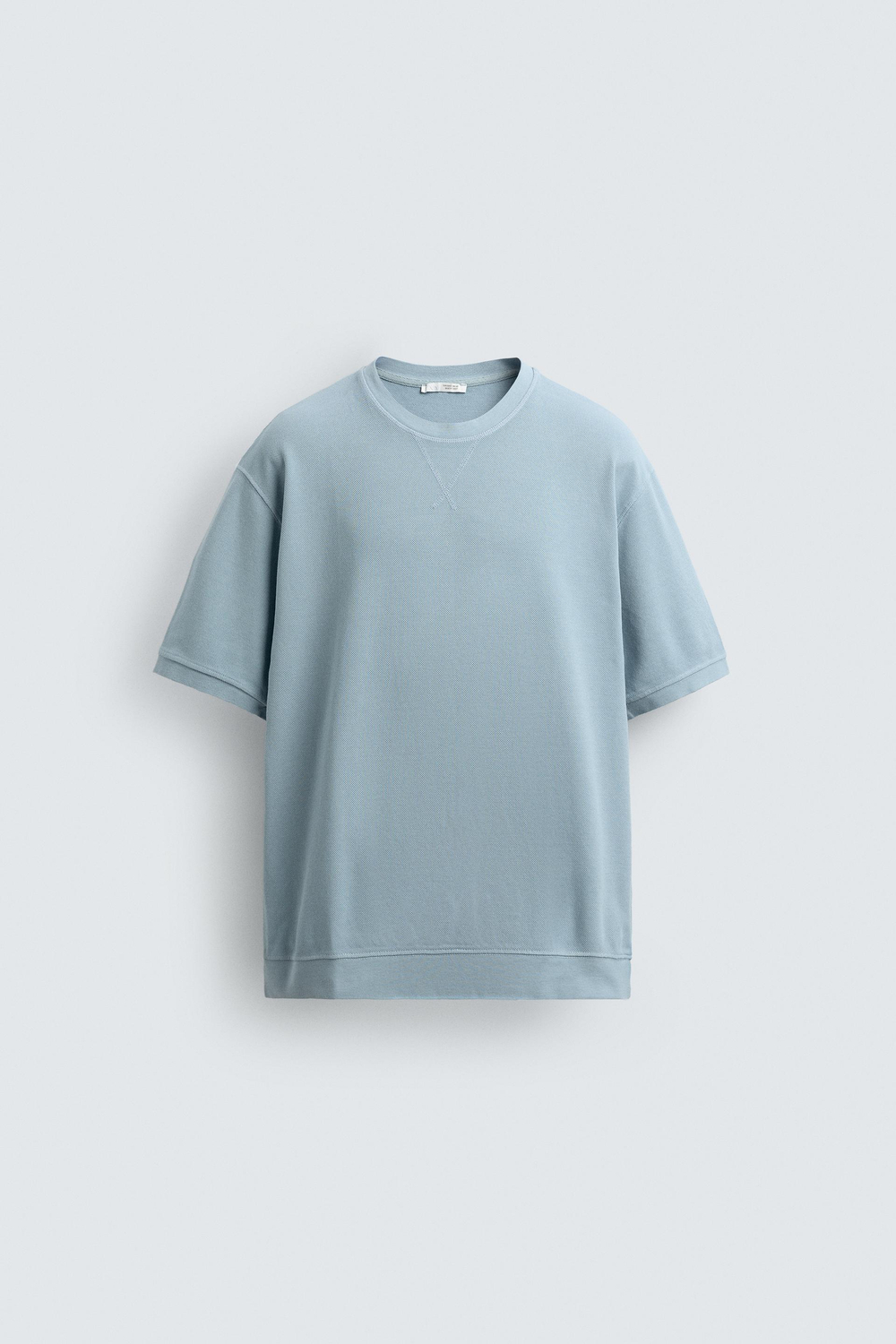 ZARA ТОЛСТОВКА КЛАССИЧЕСКОГО КРОЯ ИЗ ТКАНИ ПИКЕ, ЛИНЯЛЫЙ ГОЛУБОЙ