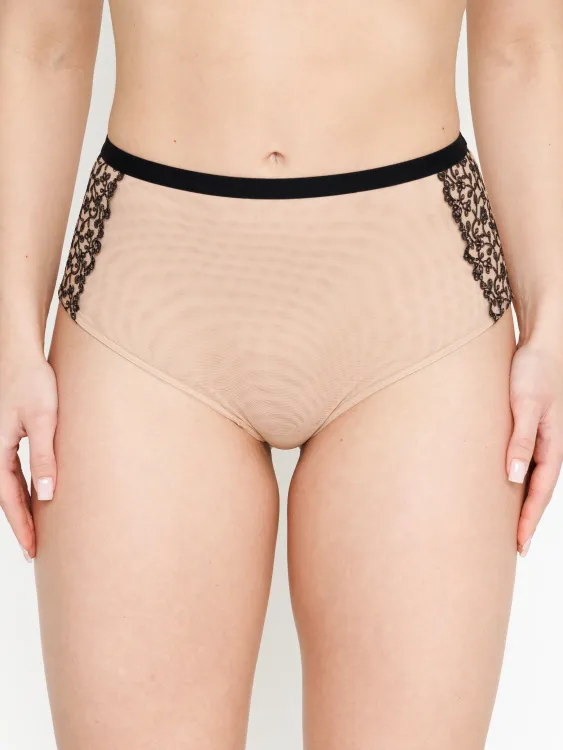 Трусы Zebra бразилиана с высокой линией талии (скин/черный)
