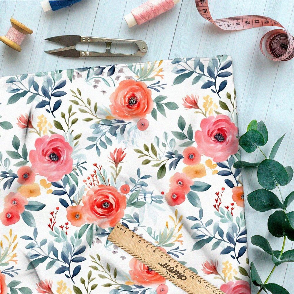 Ткань премиум таффета полевые акварельные цветы