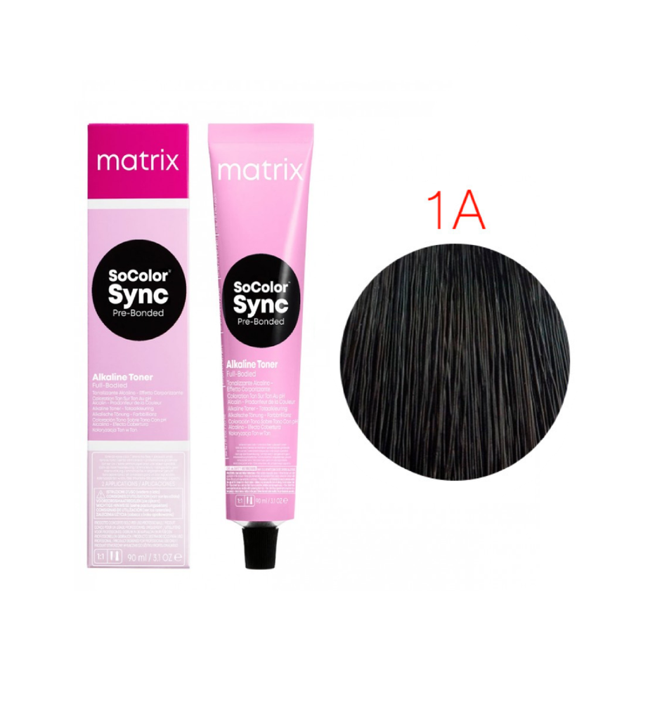 MATRIX SoСolor Sync Pre-Bonded крем-краска для волос без аммиака 90 мл 1A иссиня-черный пепельный