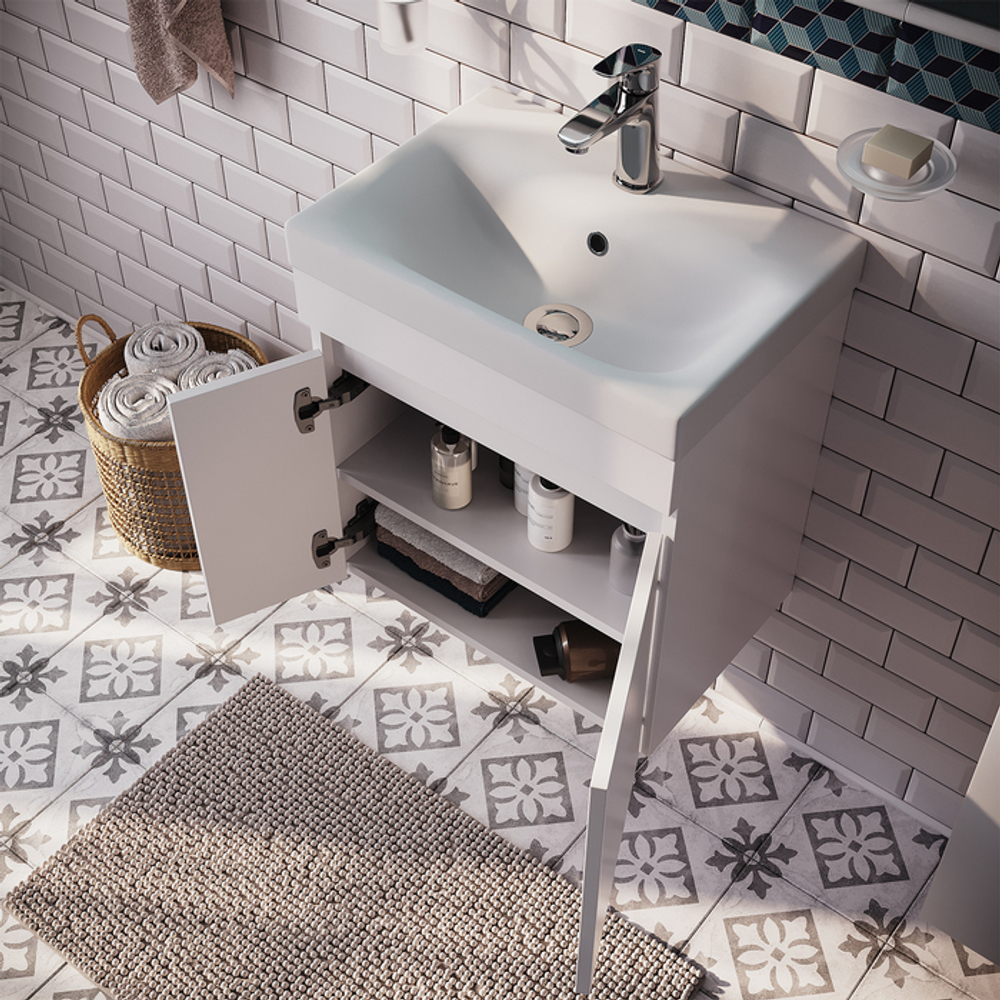 Тумба с умывальником подвесная с дверцами IDDIS Zodiac, белая, 50 см, ZOD5CD0i95K