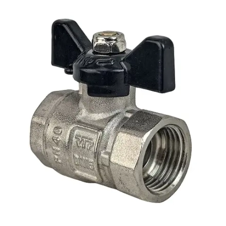 Кран шаровой ГОСТ ручка бабочка, латунь, внутренняя/внутренняя резьба 1",PN40 никель, RTP (49306)