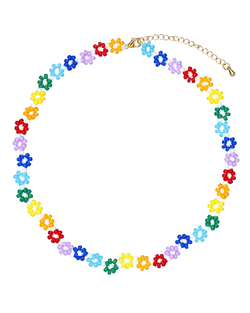 Колье-бисер, разноцветные цветы