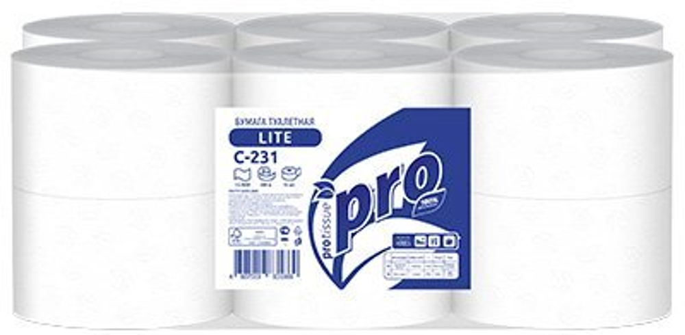 Туалетная бумага PROtissue Эконом, 1-слойная, 200 метров, белая, 12 рулонов