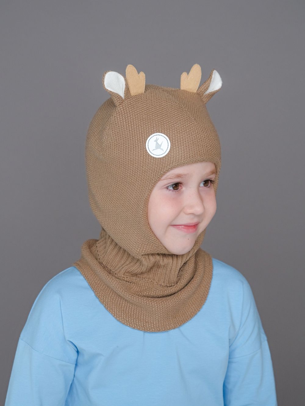 Шлем зимний вязаный (Св.охра) Олененок