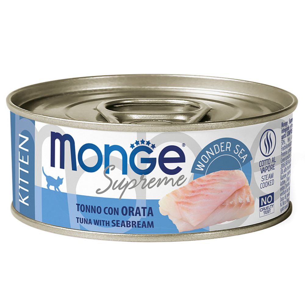 Влажный корм Monge Supreme kitten для котят из тунца с дорадо консервы 80 г