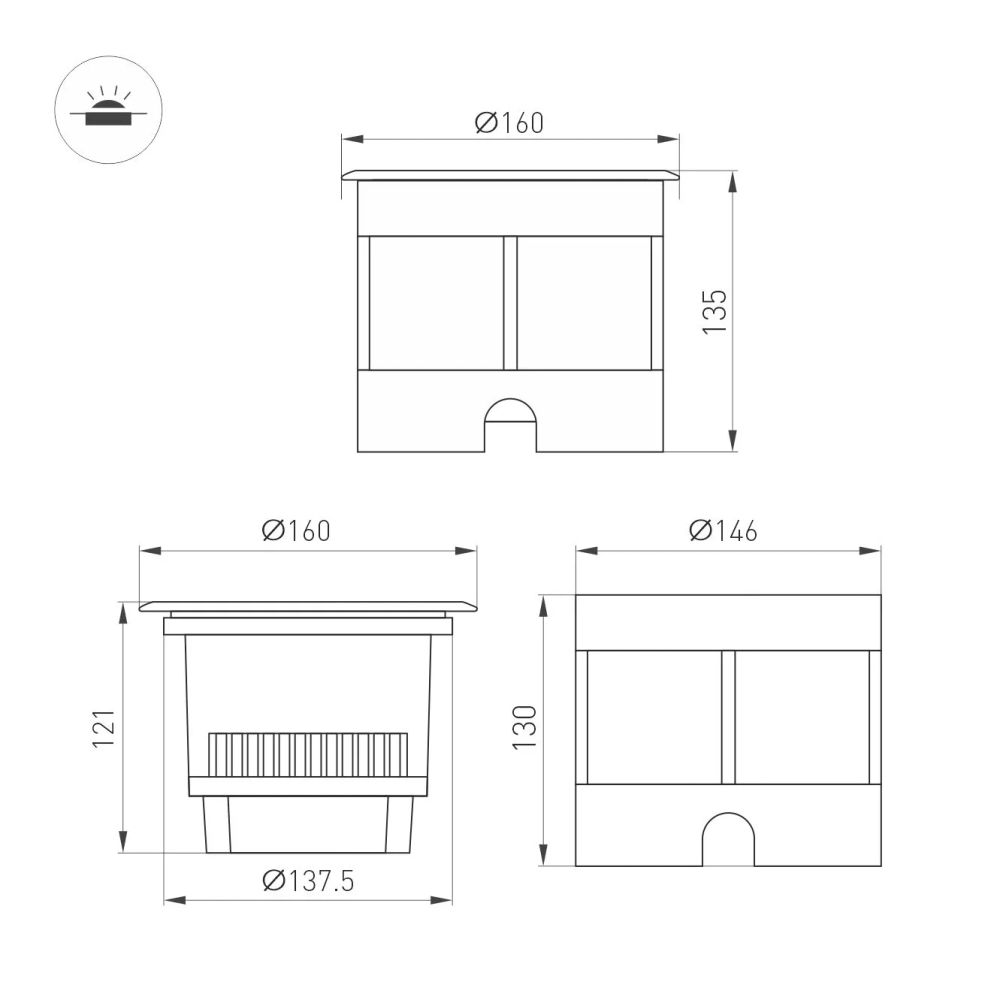Светильник LTD-DAFNA-GROUND-R160-16W Day4000 (SL, 45 deg, 230V) (Arlight, IP67 Металл, 5 лет) 061200
