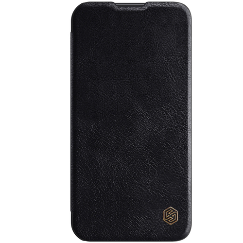 Кожаный чехол книжка от Nillkin для iPhone 13 Pro, черный цвет, серия Qin Pro Leather с защитной шторкой для камеры