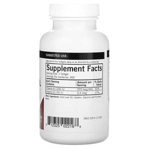 Kirkman Labs, жир печени трески, 400 мг, 300 капсул