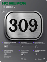 Номерок на дверь квартиры 309, для кабинета, офиса, шильдик 9 х 7 см, брашированная сталь, Айдентика Технолоджи