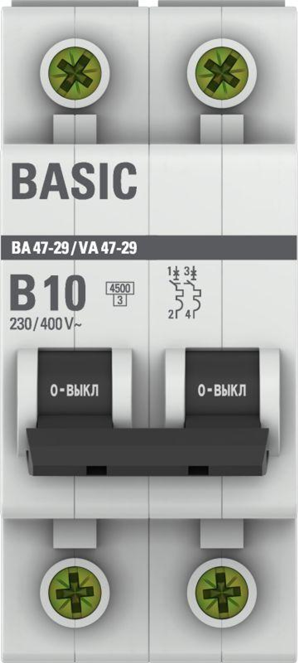 Выключатель автоматический модульный 2п B 10А 4.5кА ВА 47-29 Basic EKF mcb4729-2-10-B