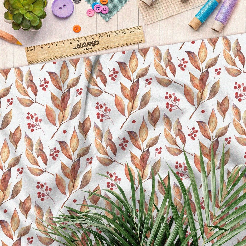 Ткань бифлекс осенние листочки изящные