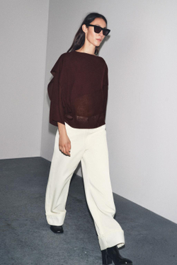 ZARA ОДНОТОННЫЙ ТРИКОТАЖНЫЙ ТОП-НАКИДКА, БАКЛАЖАННЫЙ