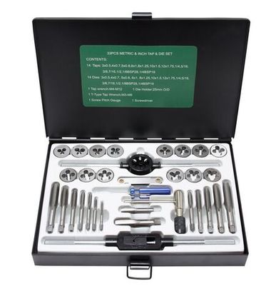 Набор метчиков и плашек 33пр. (метрич + дюйм) в метал.кейсе RockForce##Rock FORCE RF-M033-3