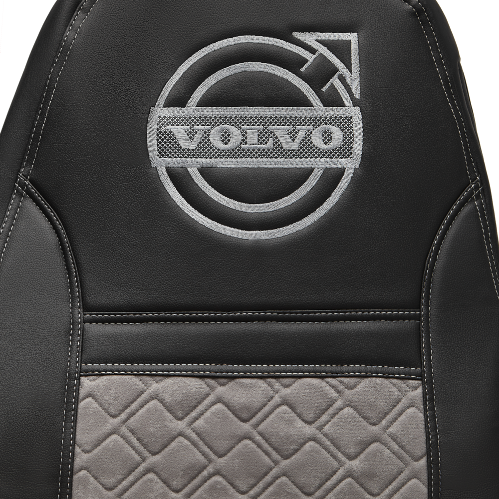 Чехлы VOLVO FH16 (экокожа, черный, серая вставка)